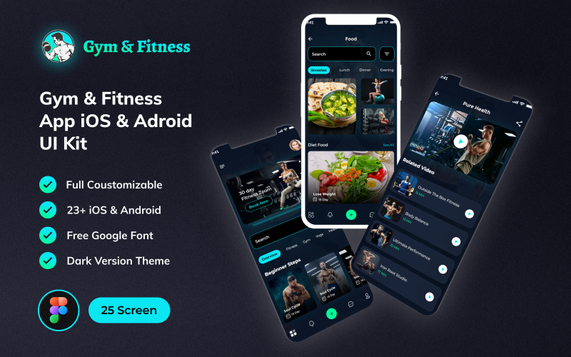 Gymo - Kit per l'interfaccia utente iOS e Android dell'app per palestra e fitness