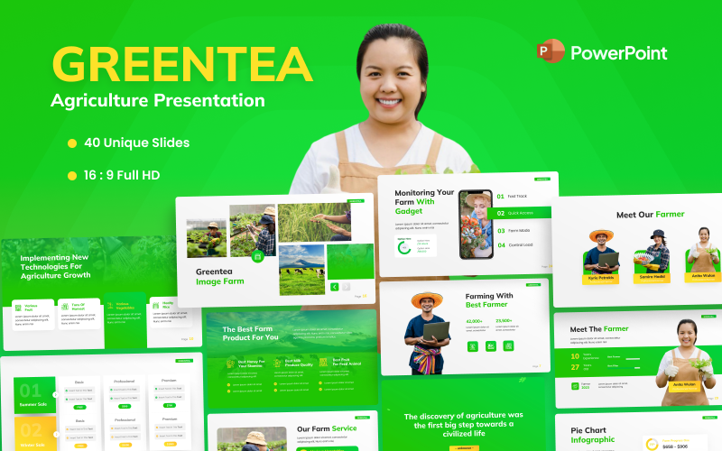 Modelo de PowerPoint de fazenda de agricultura Greentea