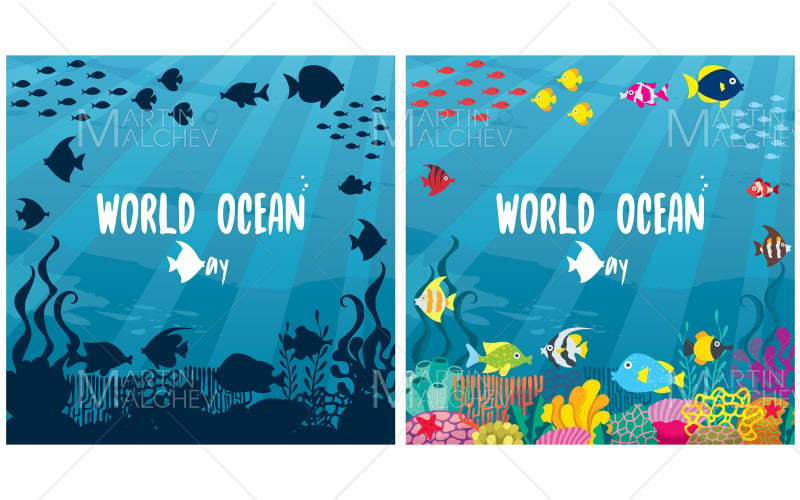 世界海洋日矢量插图