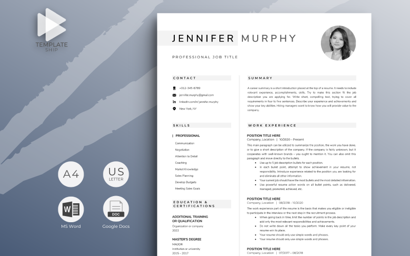 Modèle de CV moderne Jennifer Murphy