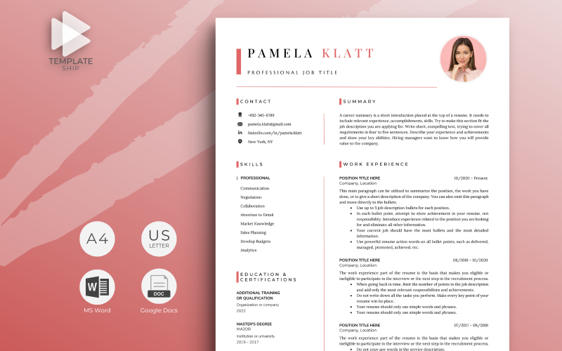 Modern önéletrajz sablon Pamela Klatt