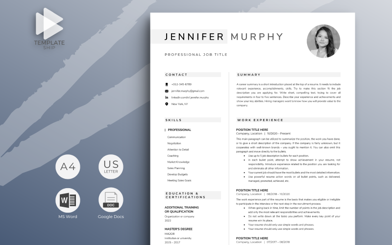 Modern önéletrajzi sablon Jennifer Murphy