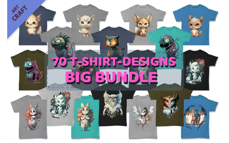Big Bundle T-Shirt-Designs. Märchenhafte Fantasy-Figuren.