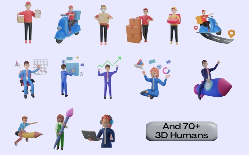 超过50幅高级3D人物的插图