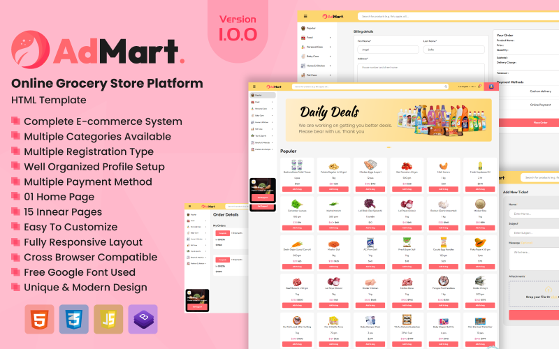 AdMart – HTML šablona platformy online obchodu s potravinami