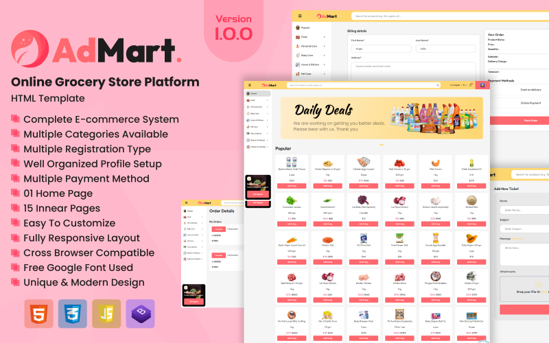 AdMart -在线杂货店平台的HTML模板