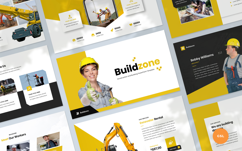 Buildzone - Konstruktion och byggnadspresentation Google Slides Mall