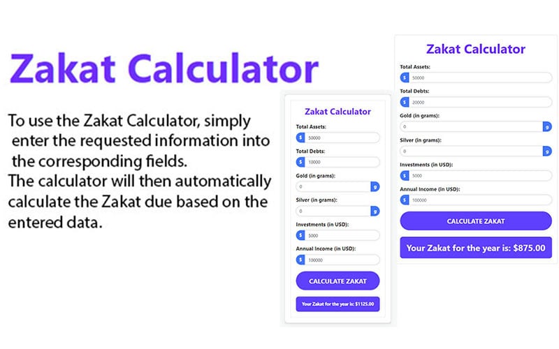 Calcolatrice Zakaat Modello di sito Web HTML Jquery Bootstrap pulito pronto per l'uso