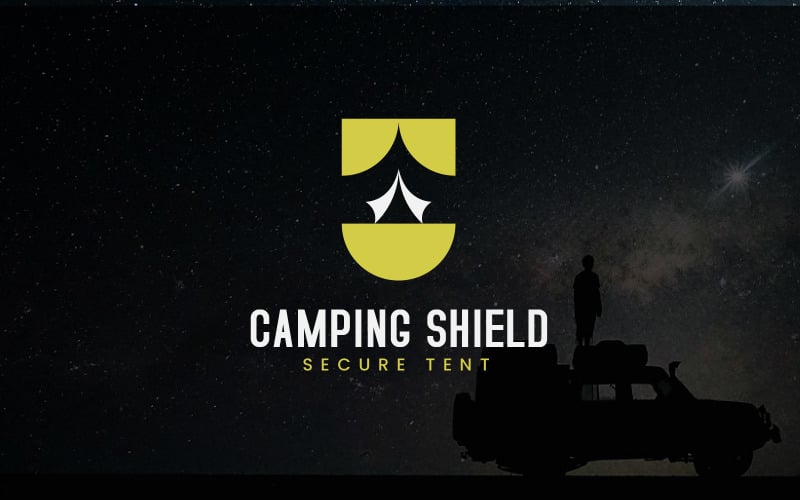 Conception de logo de tente sécurisée de bouclier de camping