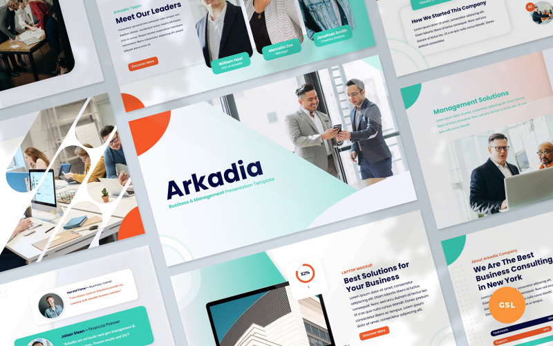 Arkadia - Google Slides-sjabloon voor zakelijke en managementpresentaties