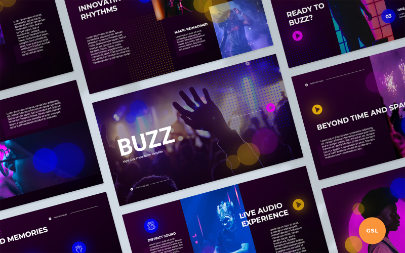 Buzz - Plantilla de diapositivas de Google para presentación de club nocturno