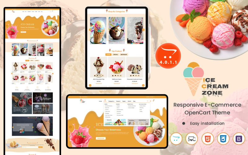 冰淇淋区 - A Mouthwatering OpenCart Template for Frozen Desserts, Icecream and Candy Sellers