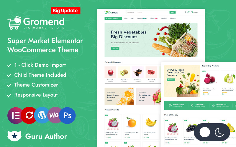 Gromend – Адаптивна тема WooCommerce Super Market Elementor