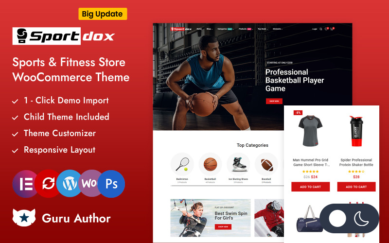 Sportdox - Negozio di sport, fitness e palestra Tema reattivo Elementor WooCommerce