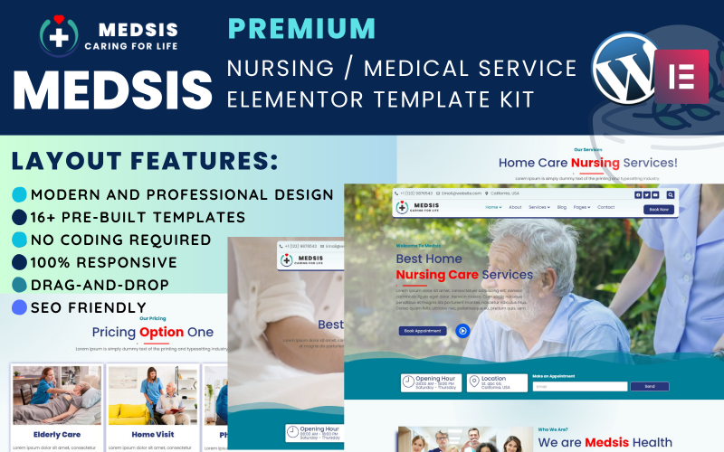 Medsis - Kit de Modelo Elementor de Serviços de Enfermagem, Medicina e Saúde