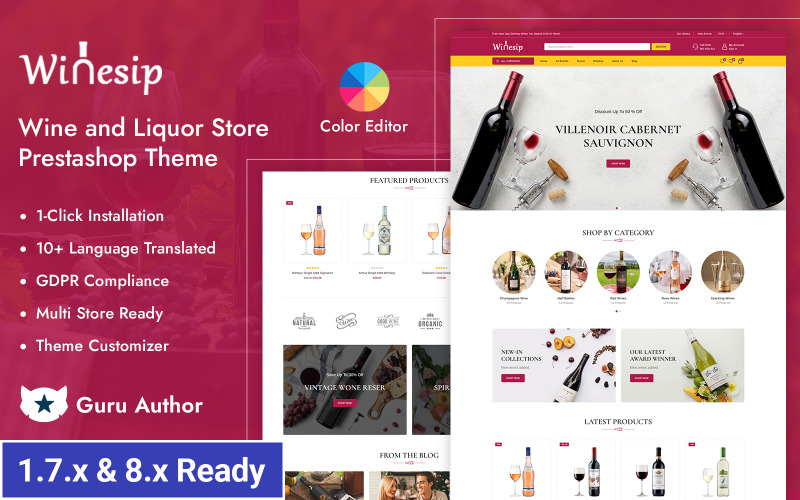 Winesip - Loja de vinhos e bebidas alcoólicas Prestashop Responsive Theme