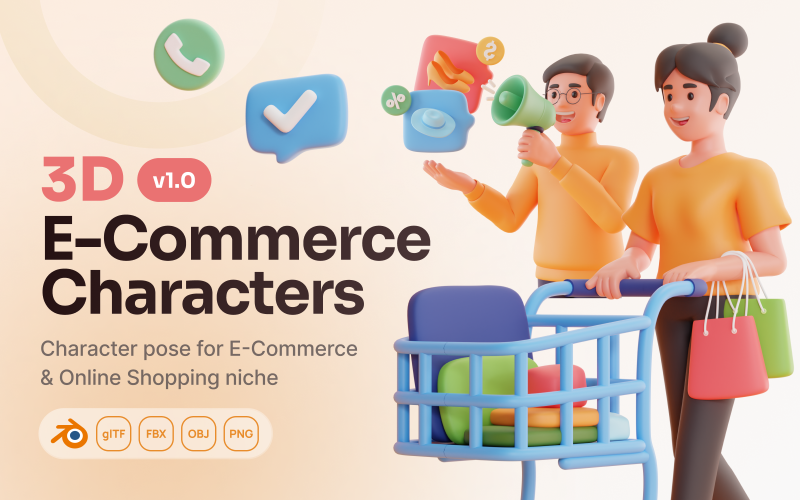 Shoppy - Conjunto de personajes 3D de comercio electrónico y compras en línea