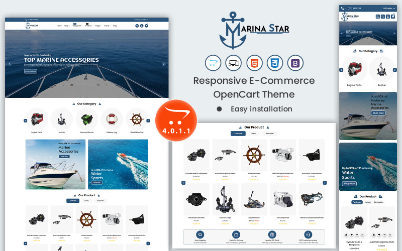 Marina Star — szablon OpenCart Premium dla akcesoriów morskich i sprzętu do sportów wodnych