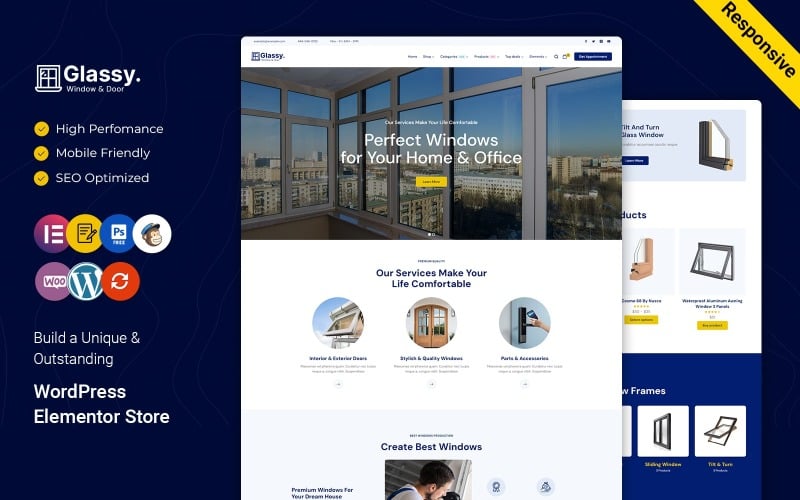 Glassy - Windows and Doors Services WordPress Elementor Responsive Theme