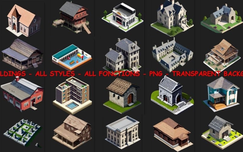 Buildings - Isometric view - PNG transparent