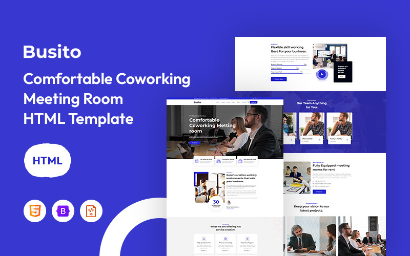 Busito - Websitesjabloon voor comfortabele coworking-vergaderruimtes