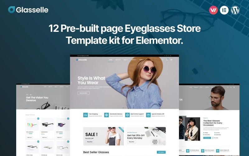 Glasselle - 高级眼镜店 Elementor 模板套件