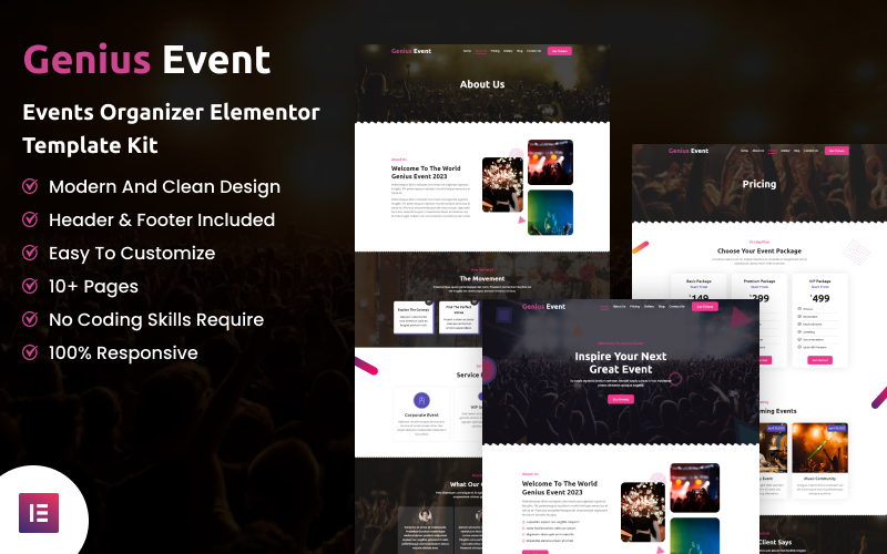 Genius Event - набор шаблонов Elementor Организатор событий