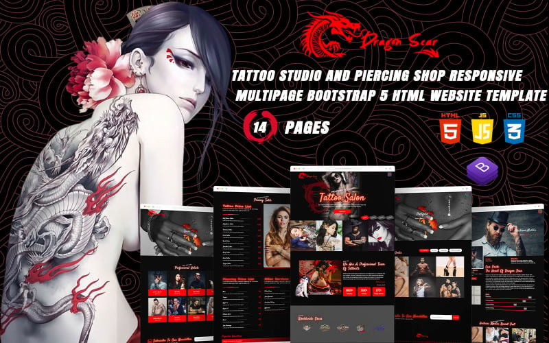 龙疤痕-纹身工作室和穿刺店响应多页引导5 HTML网站模板