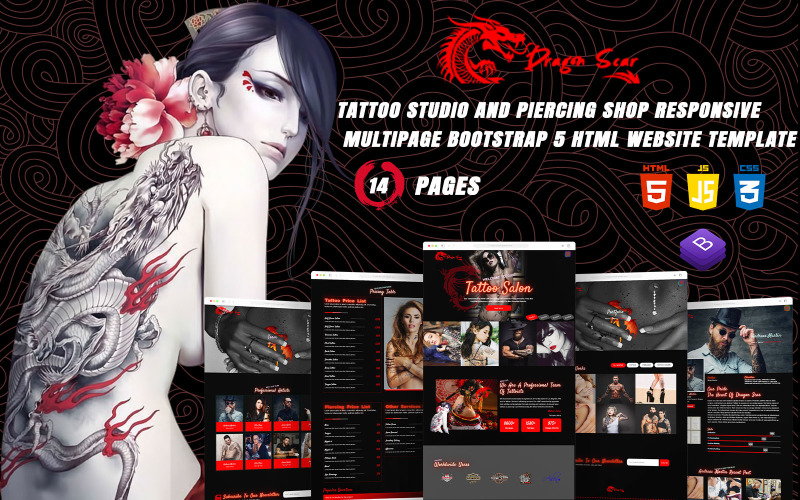 Dragon Scar - Tattoo Studio en Piercing Shop Responsieve Bootstrap 5 HTML-websitesjabloon met meerdere pagina's