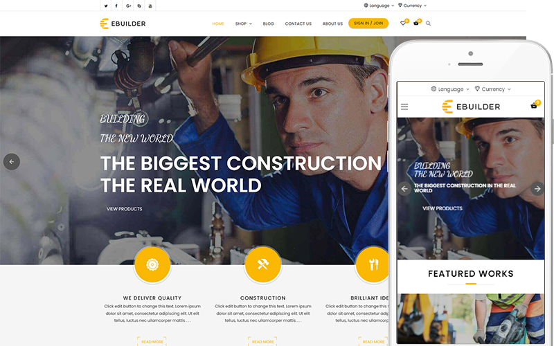 eBuilder - тема WooCommerce Construction and Builder