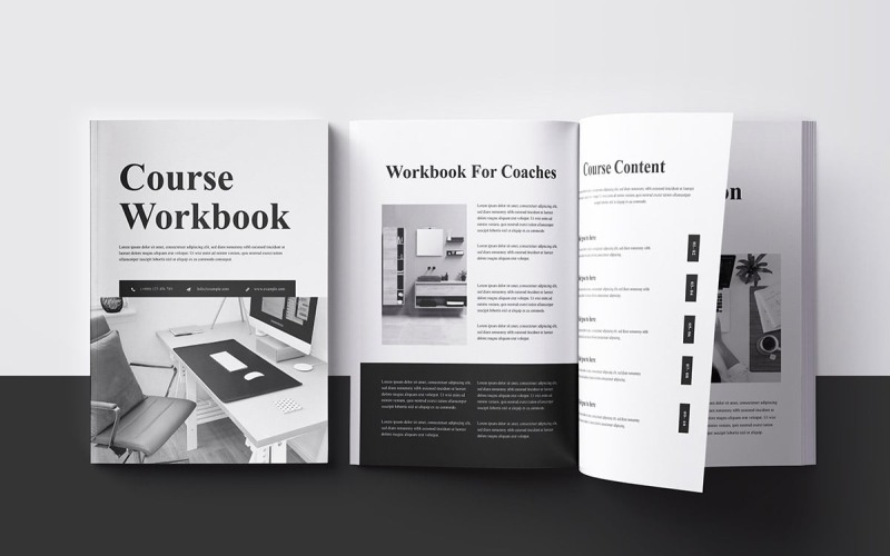 Modelo de pasta de trabalho do curso e brochura da pasta de trabalho do curso.