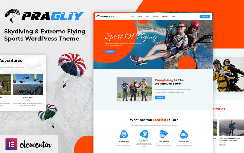 Pragliy - Skoki spadochronowe, paralotniarstwo i przygoda Motyw WordPress
