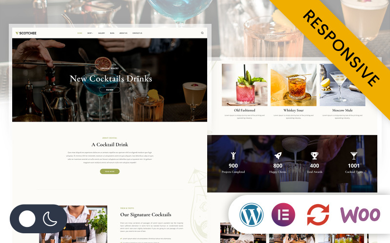 Scotchee – restaurace a koktejlový bar Elementor Wordpress responzivní téma