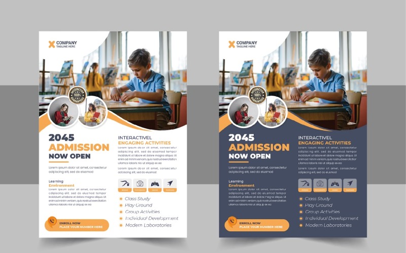 Barn tillbaka till skolan utbildning antagning flyer layoutmall eller skolantagning flyer design