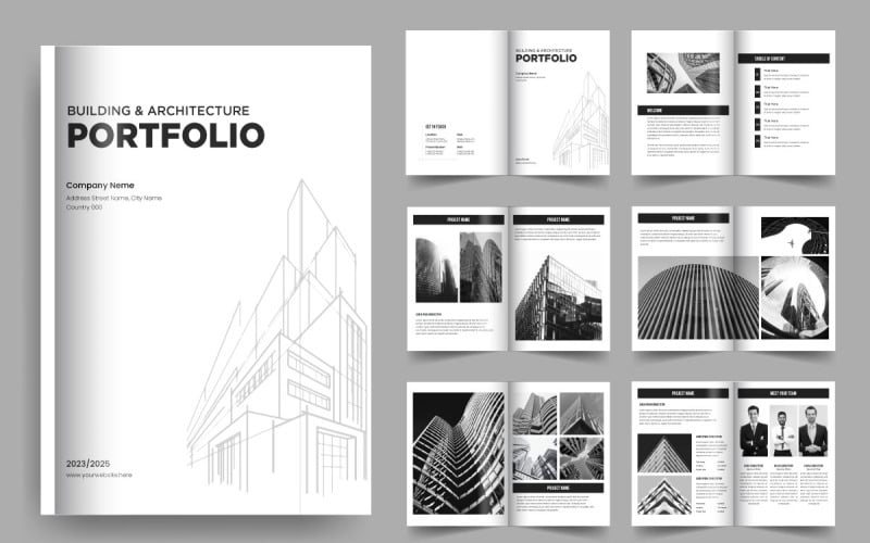 Szablon portfolio architektury i układ broszury