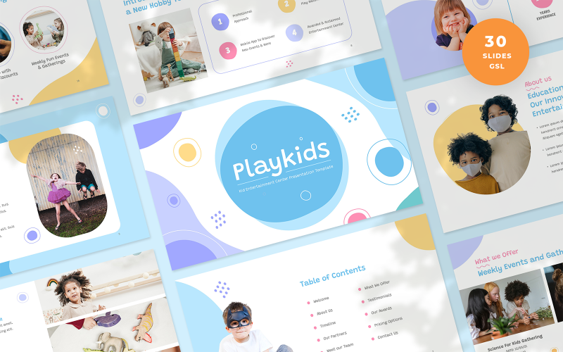 Playkids -儿童娱乐中心-展示谷歌幻灯片模板
