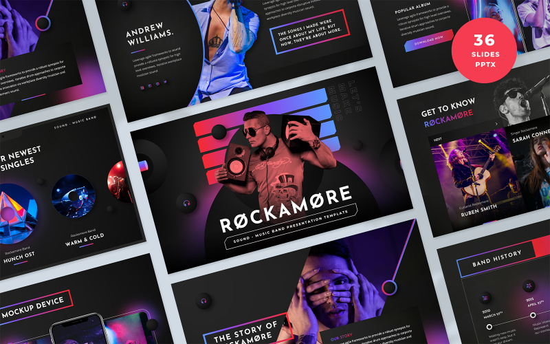 Rockamore -音乐团体演示PowerPoint演示模板