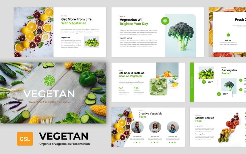 素食-有机食品蔬菜演示谷歌幻灯片模板