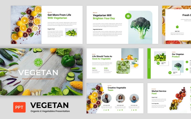 Vegetan - Plantilla de PowerPoint de presentación de vegetales de alimentos orgánicos