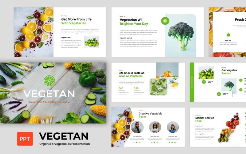 Vegetan – PowerPoint-Vorlage für die Präsentation von Bio-Lebensmitteln und Gemüse