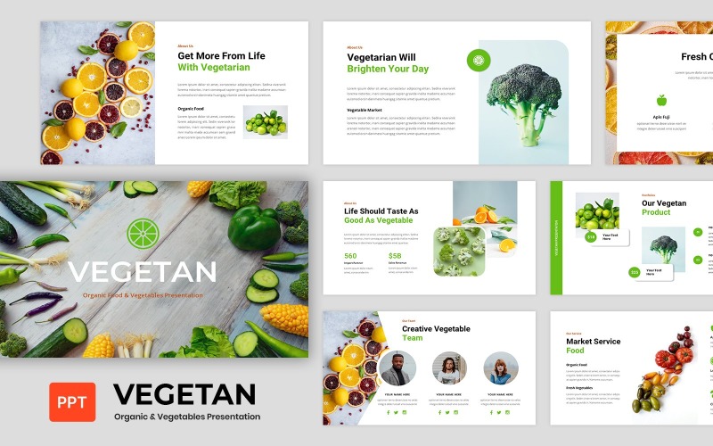 Vegetarisch - Biologisch Voedsel Groente Presentatie PowerPoint Template