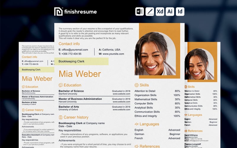 Bookkeeping Clerk resume template | Finish Resume