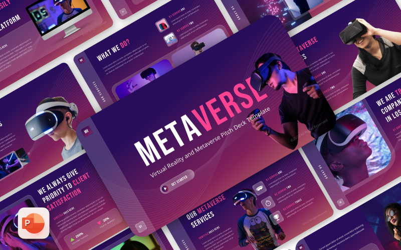 Metaverso – Glassmorphism Virtual Reality e Metaverse Pitch Deck Modelo de PowerPoint