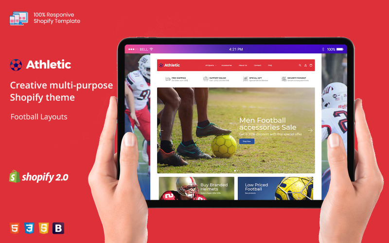 Atletisk fotboll - Sportkläder Cricket Simning Shopify OS 2.0 Tema