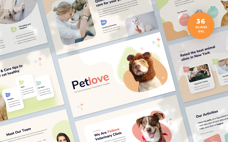 Petlove -谷歌幻灯片模板兽医演示和宠物护理