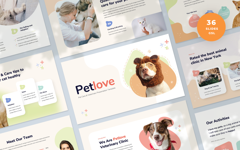 宠物爱-宠物护理和兽医演示模板幻灯片谷歌