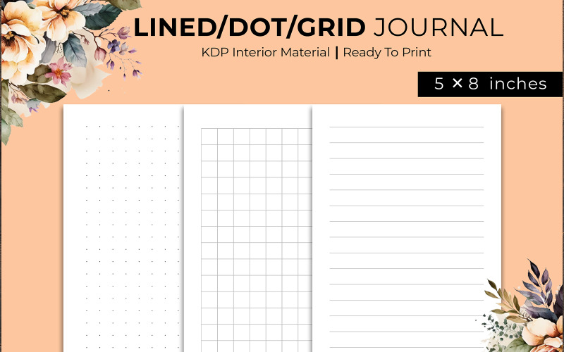 Fodrad, Prickar och Grid Journal Kdp Interiör 5×8 tum