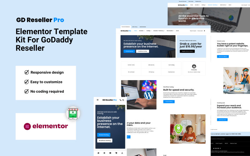 GD Reseller Pro – набір шаблонів WordPress Elementor Pro для торговельного посередника GoDaddy