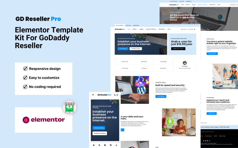 GD Reseller Pro - Kit modello WordPress Elementor Pro per rivenditore GoDaddy