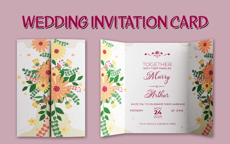 Creatieve bloemen bruiloft uitnodigingskaart ontwerp
